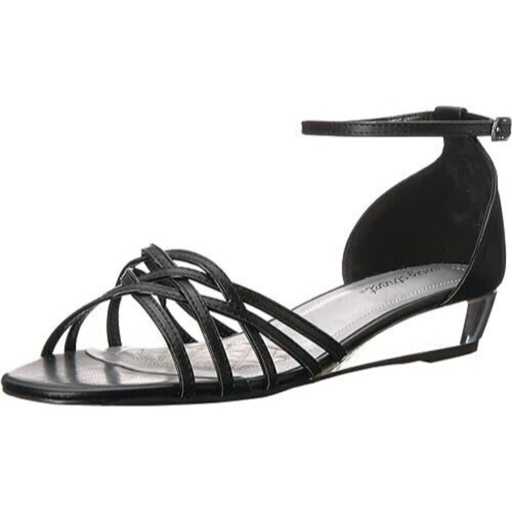 Easy Street Tarrah Faux Leather Crossover Wedge Sandals Black 8 M